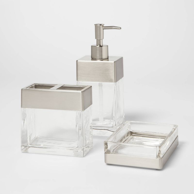 Rectangle Glass with Metal Soap/Lotion Dispenser Clear - Threshold&#8482;, 4 of 5