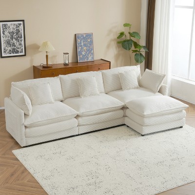 Whisen 112" Modern Design Modular Sofa Couch Upholstered Corduroy L-Shape Sectional Sofa with Side Storage Pockets