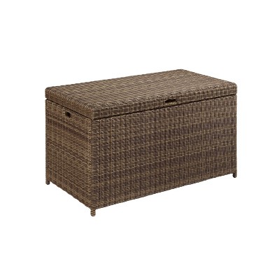 Weathered Brown Wicker Outdoor Storage Deck Box with Pneumatic Hinge