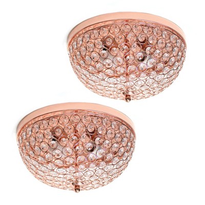 13 Elipse Crystal Flush Mount Ceiling, Pink And Rose Gold Ceiling Light Shade