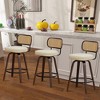 Hrinhom 16.9"W Mid-Century Modern  Swivel Bar Chairs Set of 3,Upholstered Bar Stools With Wood Legs and Rattan Back-Black - 2 of 4