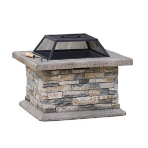 Crestline 29" Concrete Wood Burning Fire Pit: Iron Shield, Poker Included - Christopher Knight Home - 1 of 4