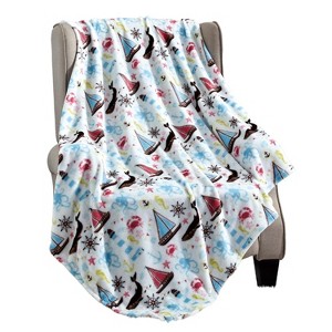 Plazatex Sea Life Plush Decorative All Season Plum Throw Blanket 50" x 60" Blue - 1 of 4