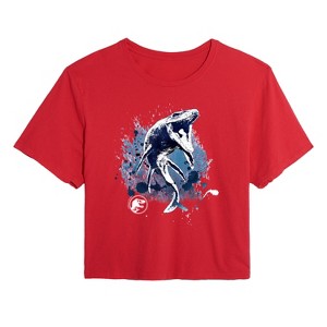 Women's - Jurassic Park - Mosasaurus Splatter Graphic Cropped Graphic T-Shirt - 1 of 3
