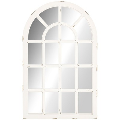 HOMCOM 43" x 27.5" Wall Mirror, Arch Window Mirror for Wall in Living Room, Bedroom, Rustic White