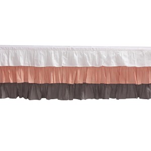  Bacati - 3 Layer Ruffled Crib/Toddler Bed Skirt - White/Coral/Gray - 1 of 4