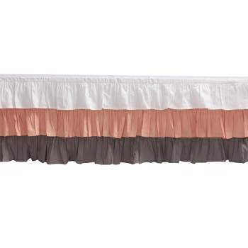  Bacati - 3 Layer Ruffled Crib/Toddler Bed Skirt - White/Coral/Gray