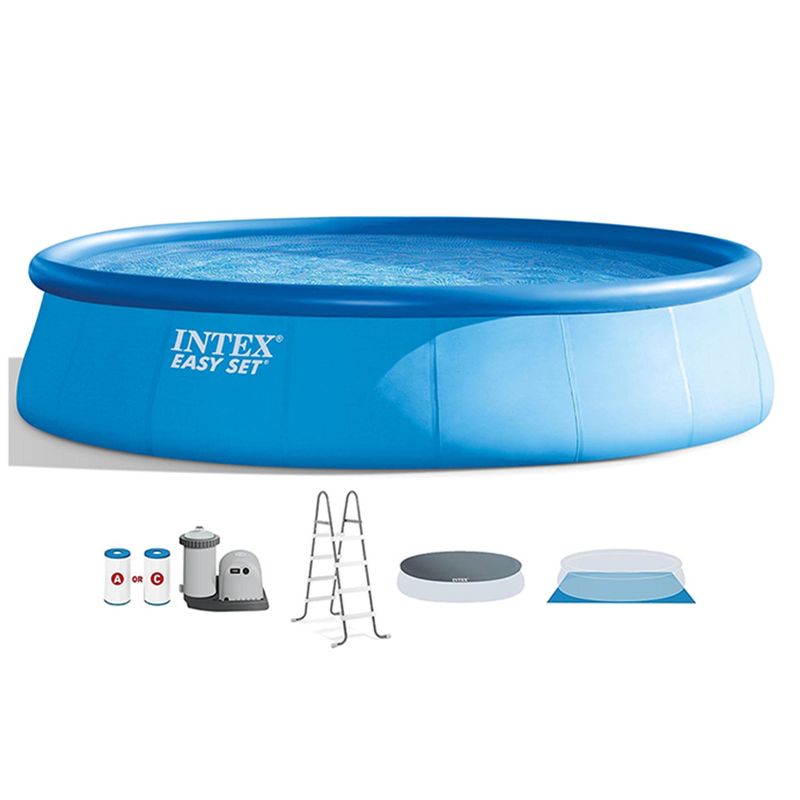 Intex Easy Set Inflatable 18' x 48" Round Above Ground Outdoor Swimming Pool with Filter Pump, Ladder, and Deluxe Maintenance Pool Cleaning Kit, 3 of 8