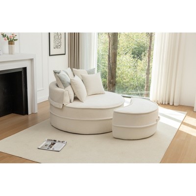Runesay Modern Oversized Round Lazy Lounge Sofa with 5 Pillows and Ottoman