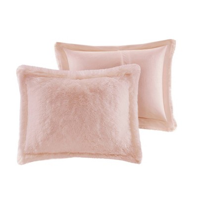 Blush Twin Shaggy Faux Fur Bedspread Cover Set