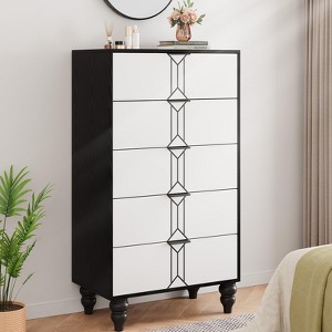 5 Drawers Dresser, Modern Wooden Tall Dresser with Deep Drawers, Chest of Drawers for Bedroom - 1 of 4