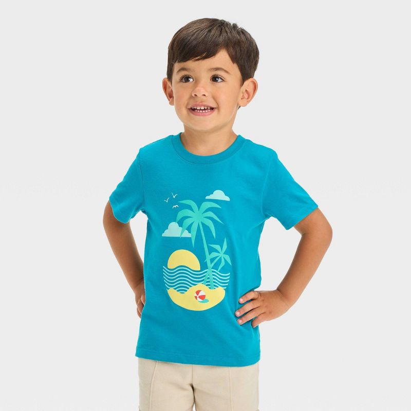 Toddler Boys&#39; Short Sleeve Beach Scenic Graphic T-Shirt - Cat &#38; Jack&#8482; Turquoise Blue, 1 of 4