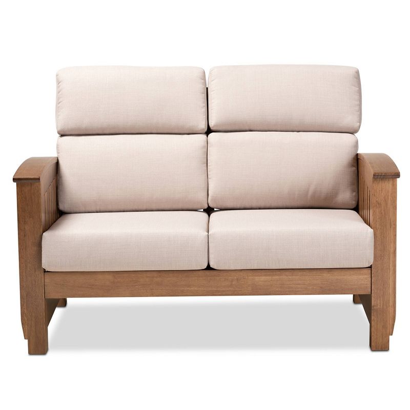 Charlotte Fabric Upholstered Wood 2 Seater Loveseat Taupe/Brown - Baxton Studio, 3 of 10