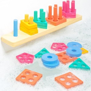 20-Piece Foam Shape Sorter Bath Toy, Color Sorting and Stacking Set that Sticks to Tub Walls - 1 of 4