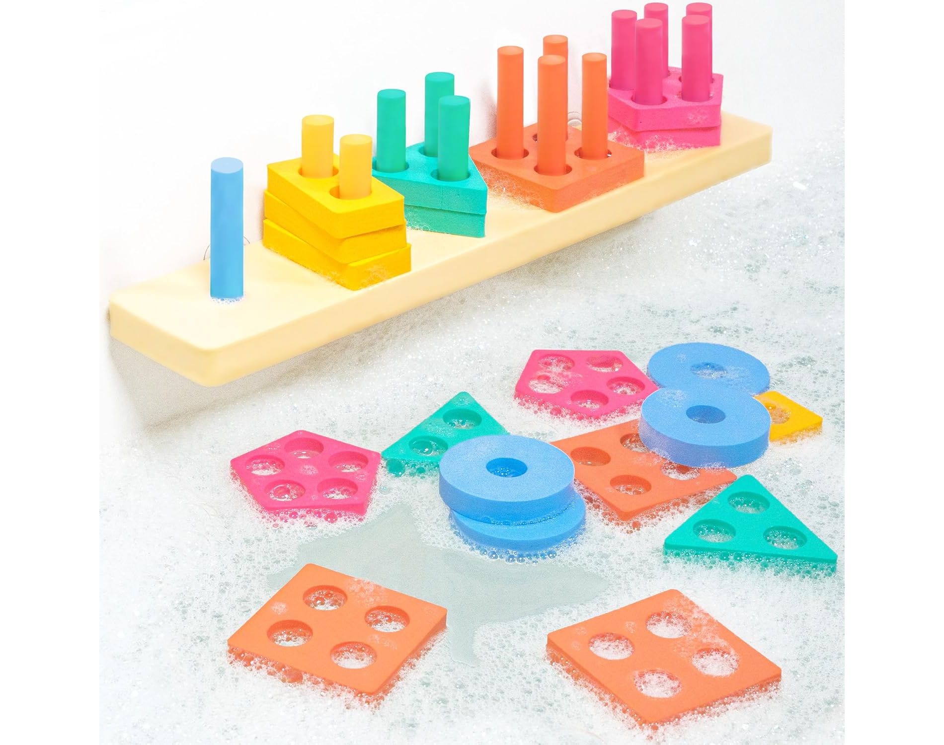 Tub Works Splash, Stack & Sort Shape Sorter & Stacking Toddler Bath Toy