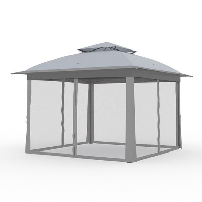 11x11 Pop Up Gazebo Outdoor Canopy Shelter, Instant Patio Gazebo Sun Shade Canopy Tent, 2 Tiers Roof & Mesh Netting for Lawn, Garden, Backyard & Deck