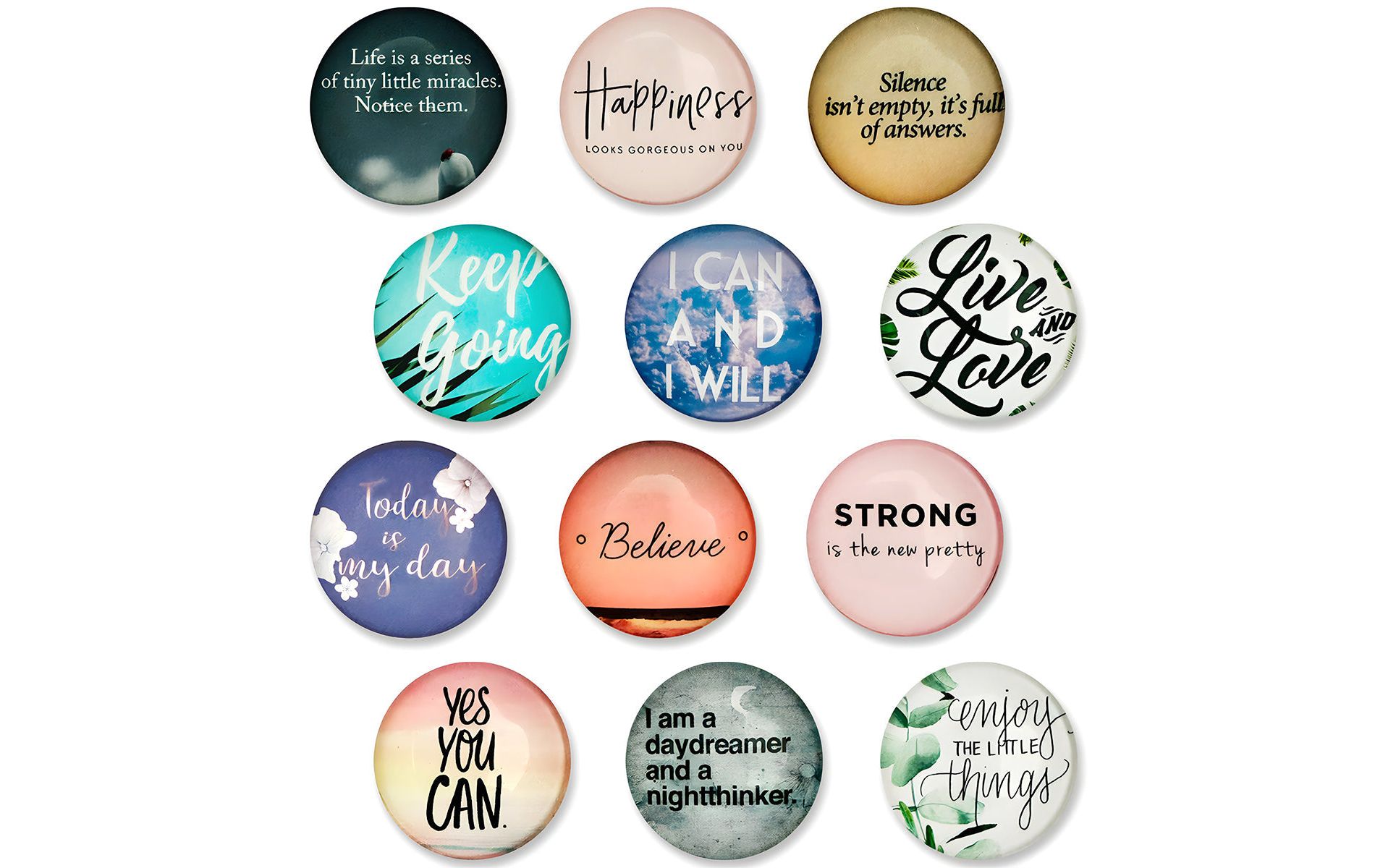 Wrapables Crystal Glass Magnets, Refrigerator Magnets for Office Whiteboards, Cabinets, Lockers (Set of 12), Motivational