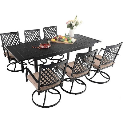 7pc Metal Dining Set with Expandable Table & 6 Swivel Chairs - Captiva Designs