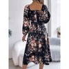 Coolmee Women's Boho Flowy Long Sleeve Drawstring Sweetheart Neck Floral Maxi Dress Side Slit Spring Fall Wedding Guest Dresses - 4 of 4