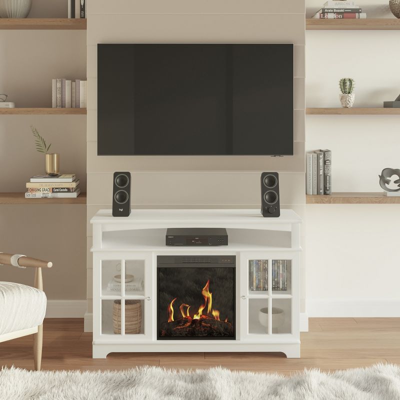 TV Stand with Electric Fireplace Fits TVs up to 50-Inches - Media Console with Storage Cabinet, Adjustable Heat, and LED Flames by Northwest (White), 4 of 13