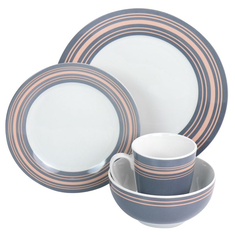 Gibson Home Silver Wind 16 Piece Fine Ceramic Dinnerware Set in Grey and Pink, 2 of 12