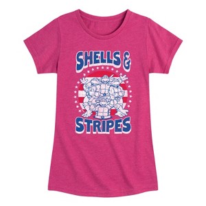 Girls' - Teenage Mutant Ninja Turtles - Shells And Stripes Fitted Short Sleeve Graphic T-Shirt - 1 of 4