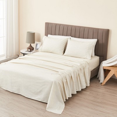 Full Size Light Grey Striped Microfiber Bed Sheet Set