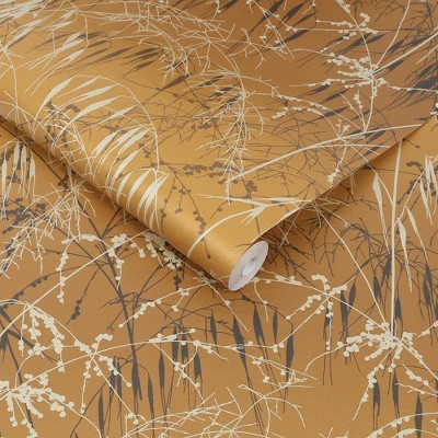 Golden Yellow and Soft Gold Meadow Grasscloth Wallpaper Roll