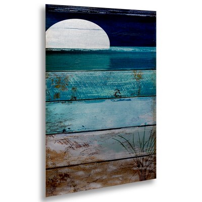 Beach Moonrise I Floating Brushed Aluminum Nautical Wall Art