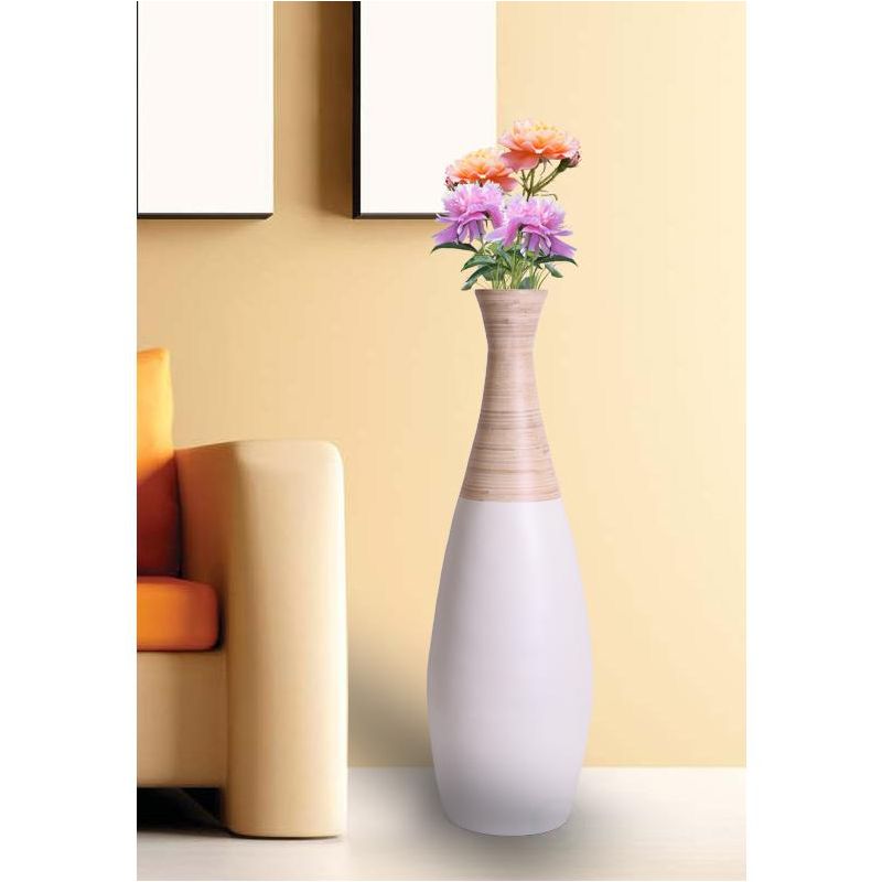 Uniquewise "31.5 Spun Bamboo Tall Trumpet Floor Vase, White and Natural", 3 of 6