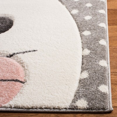 Gray and Pink Synthetic Square Kids Bunny Rug, 3' x 3'
