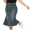 Agnes Orinda Women's Plus Size High Rise Front Slit Fishtail Hem Vintage Midi A-Line Denim Skirt - 2 of 4