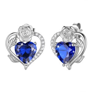 Heart Rose Birthstone Stud Earrings: - 1 of 4