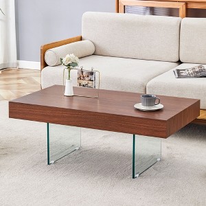 NicBex Natural Style Square MDF Coffee Table with Tempered Glass Legs,Density Board Sticker Center Table for Living Room - 1 of 4