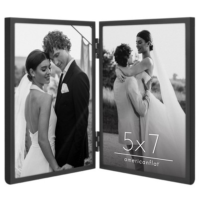 Americanflat Hinged Picture Frame with Shatter-Resistant Glass - Metal Picture Frame Displays Two Photos