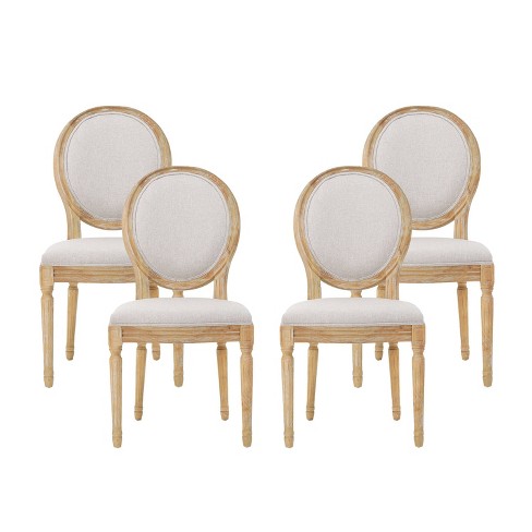 King Louis Back Side Chair Set of 4 French Country Dining Chairs  Upholstered Linen Dining Room Chairs,Beige 