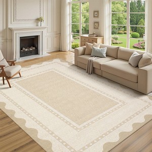 Garvee Modern Border Area Rug Farmhouse Scalloped Bordered Pattern Rugs Washable Low Pile Non Slip Rugs for Living Room - 1 of 4