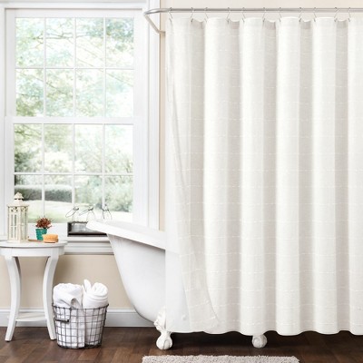 Farmhouse Textured Sheer With Peva Lining Shower Curtain White 2pc Set ...