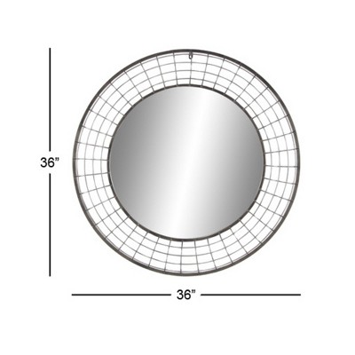 Sleek 36" Black Iron Round Wall Mirror for Industrial Elegance