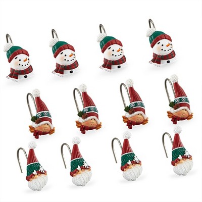 The Lakeside Collection Petunia and Gnorme Winter Fun Bathroom Collection - Set of 12 Shower Hooks 12 Pieces