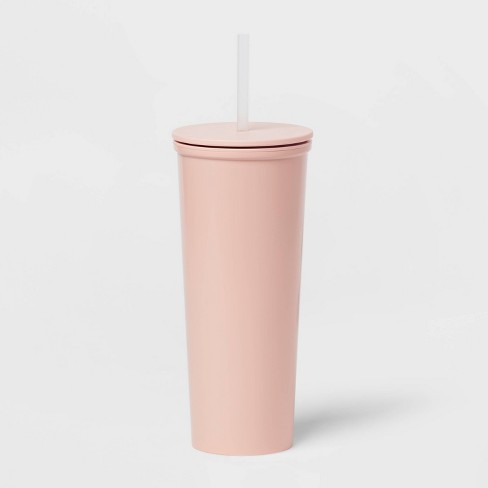 22oz Double Wall Stainless Steel Outer and PP Inner Straw Tumbler Pink -  Room Essentials™