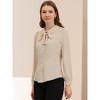 Allegra K Women's Peter Pan Collar Bow Tie Neck Puff long Sleeve Workwear Button Blouses - 4 of 4