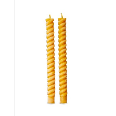 TAG Beeswax Spiral Taper Candles 10" - Honey Yellow, 8 Hour Burn Time, Perfect for Everyday Use, Set of 2