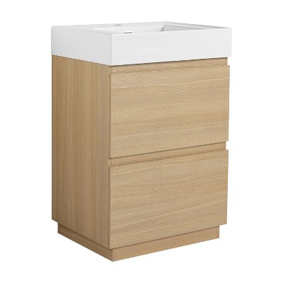 NicBex 24" Freestanding Bathroom Vanity with/whitout Top Resin Sink,Chic Bathroom Storage Cabinet with 2 Drawers,1.38"Pre-drilled Faucet(No Faucet)