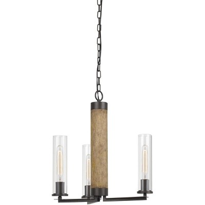 Cal Lighting 60W X 3 Silverton Metal/Wood 3 Light Chandelier with Glass Shades. (Edison Bulbs Included)