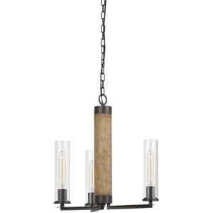 Cal Lighting 60W X 3 Silverton Metal/Wood 3 Light Chandelier with Glass Shades. (Edison Bulbs Included) - 1 of 3