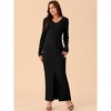 Seta T Women's Elegant Long Sleeve Round Neck Slit Hem Knit Maxi Dress - 3 of 4