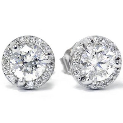 Pompeii3 7/8ct Pave Halo Martini Diamond Studs 10K White Gold