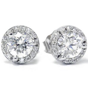 Pompeii3 7/8ct Pave Halo Martini Diamond Studs 10K White Gold - 1 of 4