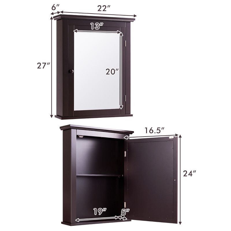 Tangkula Bathroom Wall Mounted Cupboard Mirrored Storage Cabinet Adjustable Shelf, 3 of 10